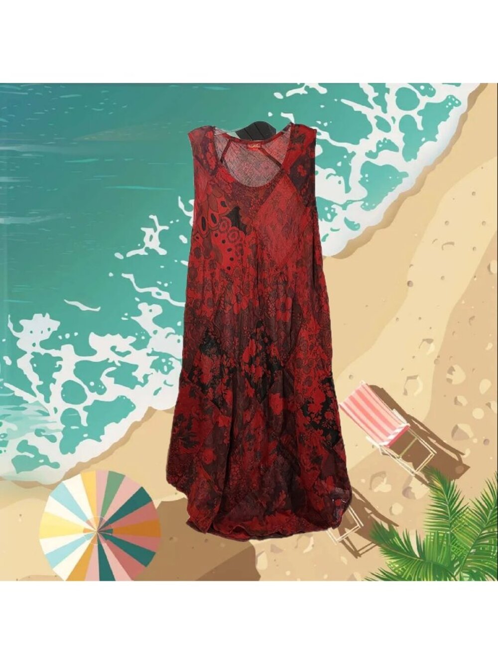 Tunic Tank Dress Winged Horse Pool Coverup Sleevless India Red Boho Beachcore